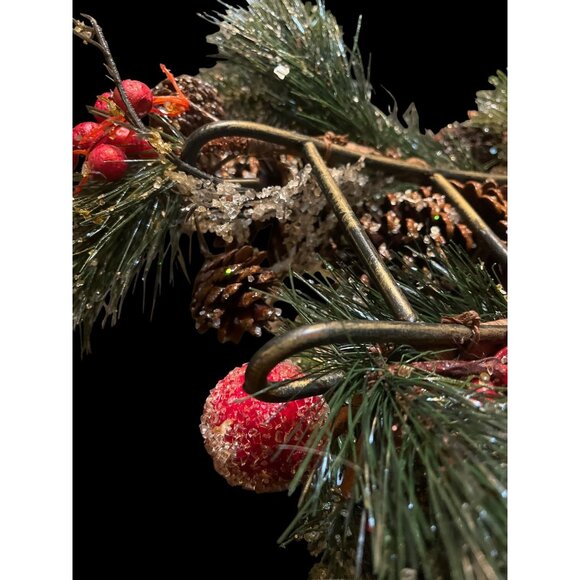 Vtg MCM Sugared Fruit Pinecone & Pine Needle Centerpiece Pillar Candle Holders - Picture 11 of 11